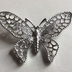 Vintage Signed Sarah Coventry Butterfly Filigree Brooch Pin Silver Tone